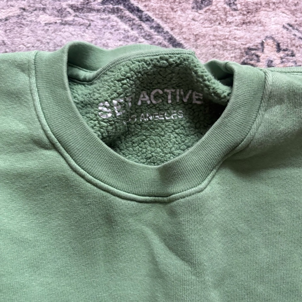 Set active green crewneck cropped sweater size S 100% cotton - Picture 4 of 6